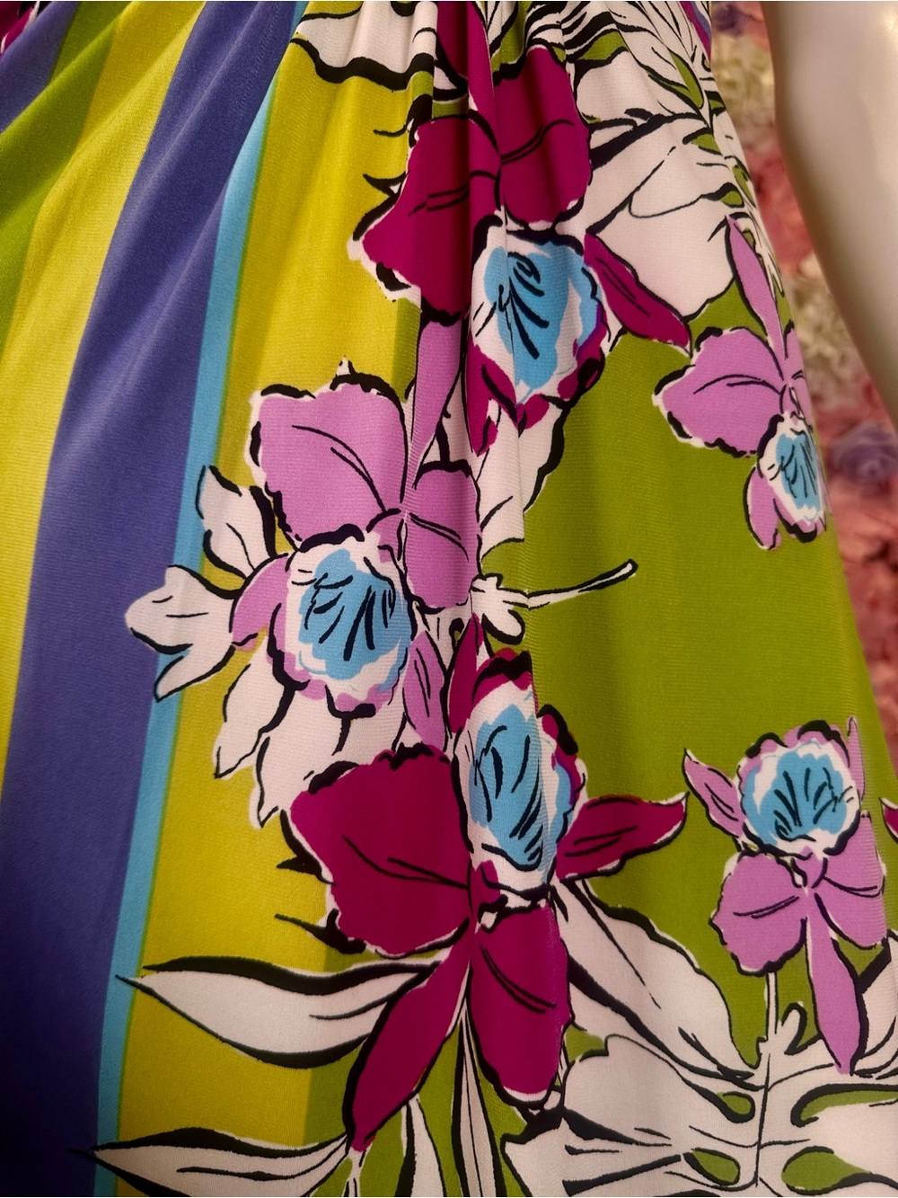 Maggy London Chartreuse and Purple Floral Stripe Maxi Dress - Picture 7 of 11